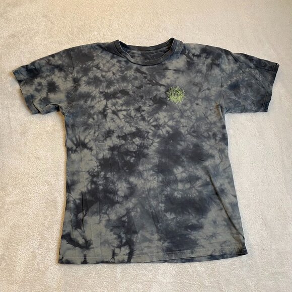 Vans Mens T-Shirt Medium Tie-Dye Gray & Black Short-Sleeve With Yellow Embroider - Picture 2 of 12